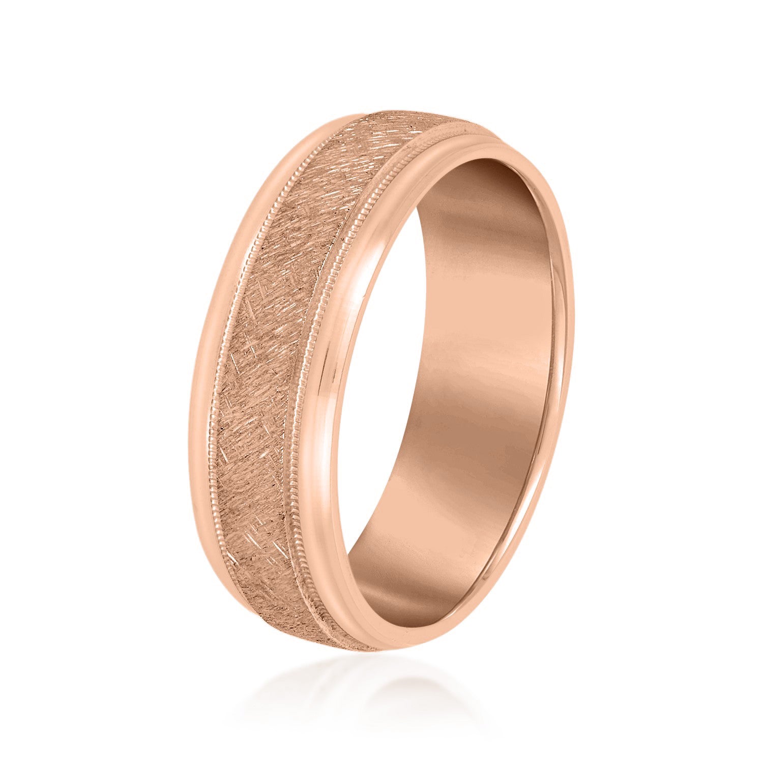 Men's Scratch-Finish Milgrain Wedding Band-VIRABYANI